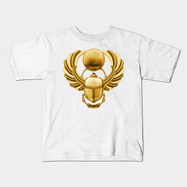 Gold Egyptian Scarab Kids T-Shirt by Packrat